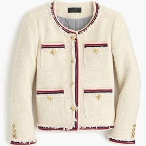J. Crew Ivory Tweed Lady Jacket Blazer with Red and Navy Trim